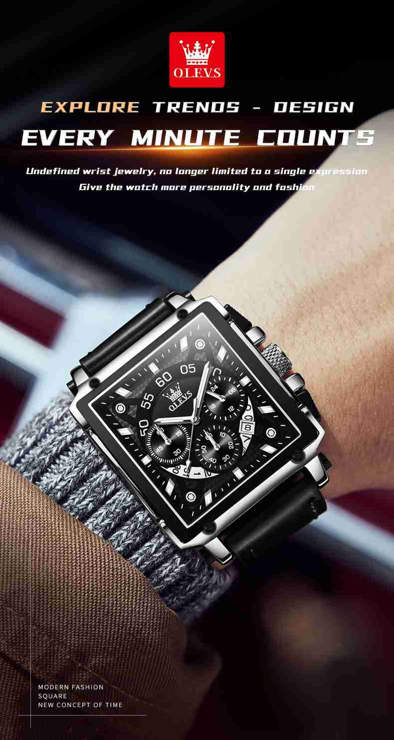 OLEVS 9919 Watches For Men Chronograph Fashion Dress Watch Waterproof Luminous Casual Square Wrist Watches