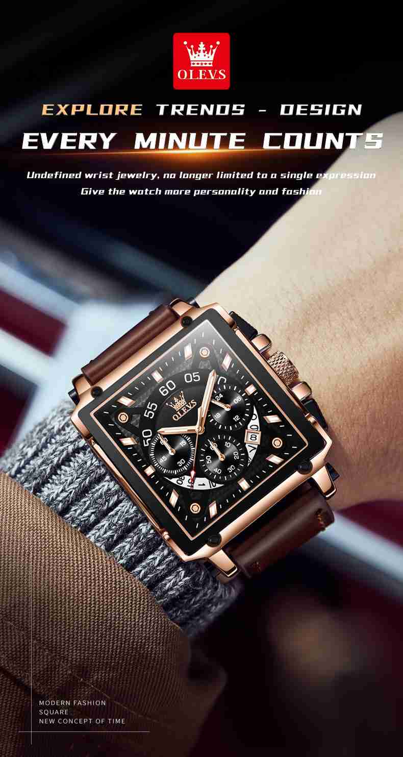 OLEVS 9919 Watches For Men Chronograph Fashion Dress Watch Waterproof Luminous Casual Square Wrist Watches