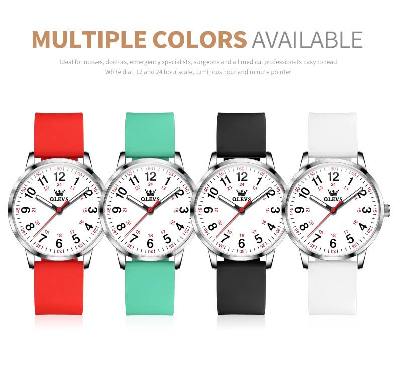 OLEVS 9953 Women's Nurse Leather Strap Casual Quartz Watch Waterproof Luminous With 24-Hour Display