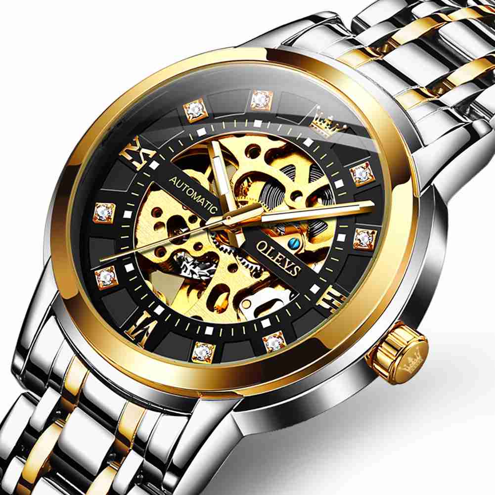 OLEVS 9901 Uhren für Männer Automatikuhr Mechanische Gold Armbanduhren Luxus Diamant Edelstahl Wasserdicht Leuchtend