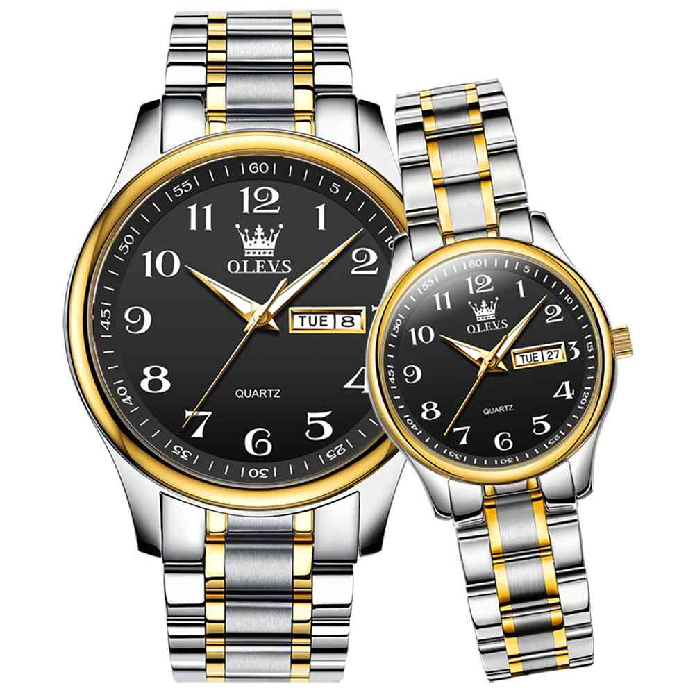 #Color_Two Tone Strap - Black Dial Gold Trim