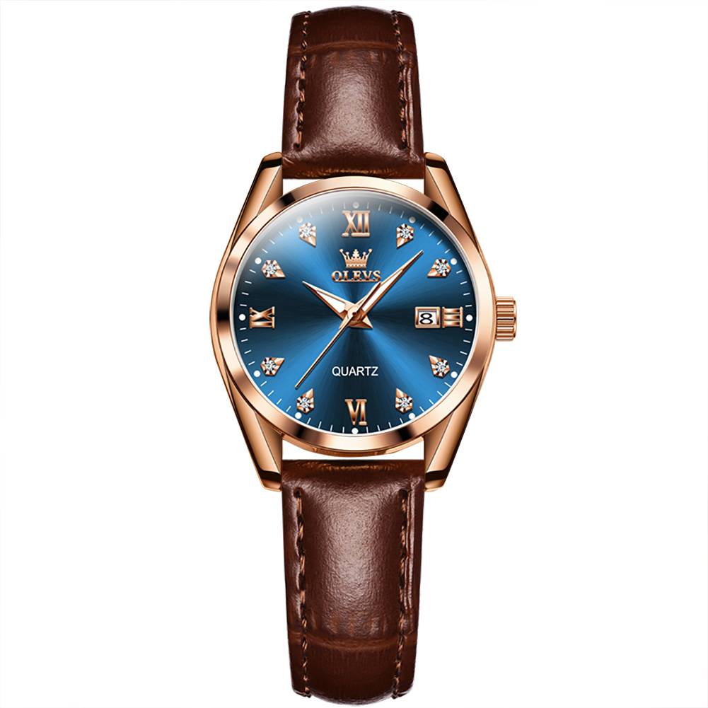 #Color_Brown Strap-Blue Dial Rose Gold Trim