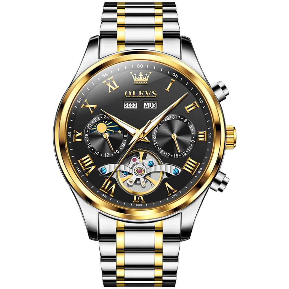 #color_Two Tone Strap-Black Dial Gold Trim