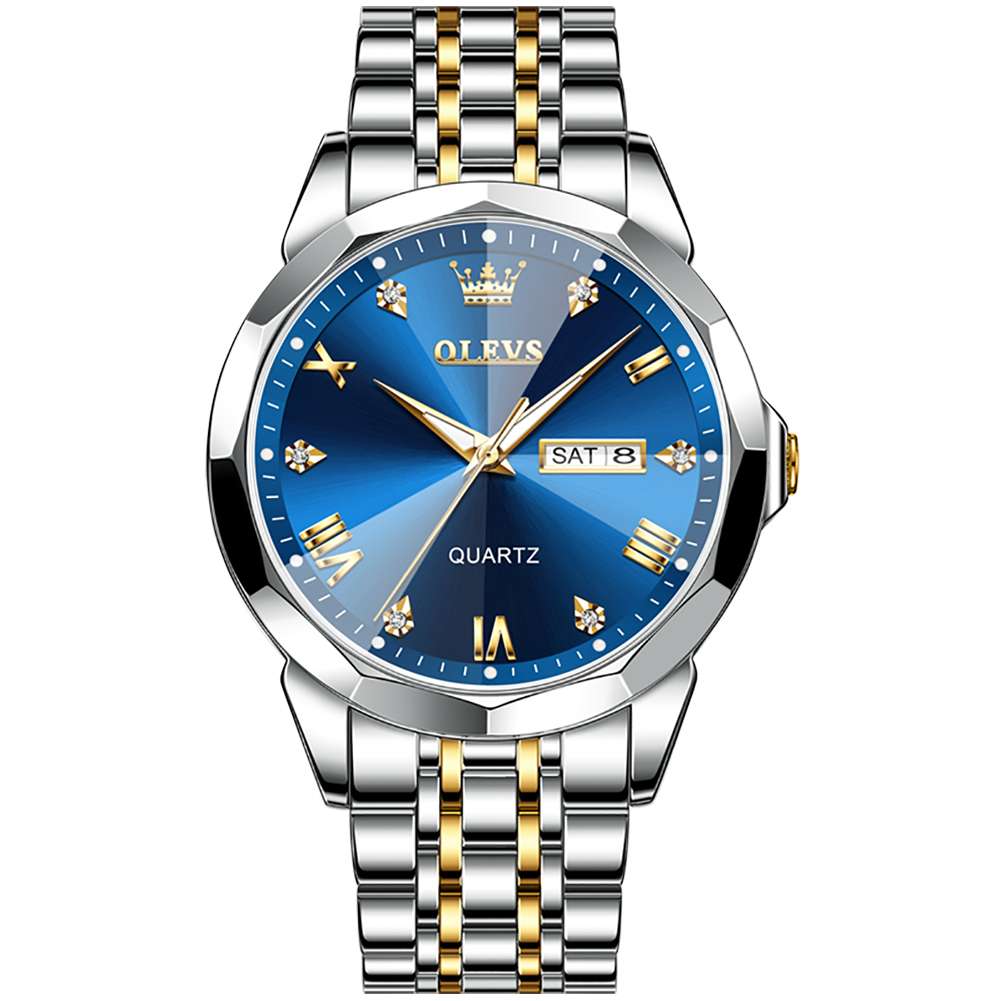 #Color_Two Tone Strap - Blue Dial Gold Trim