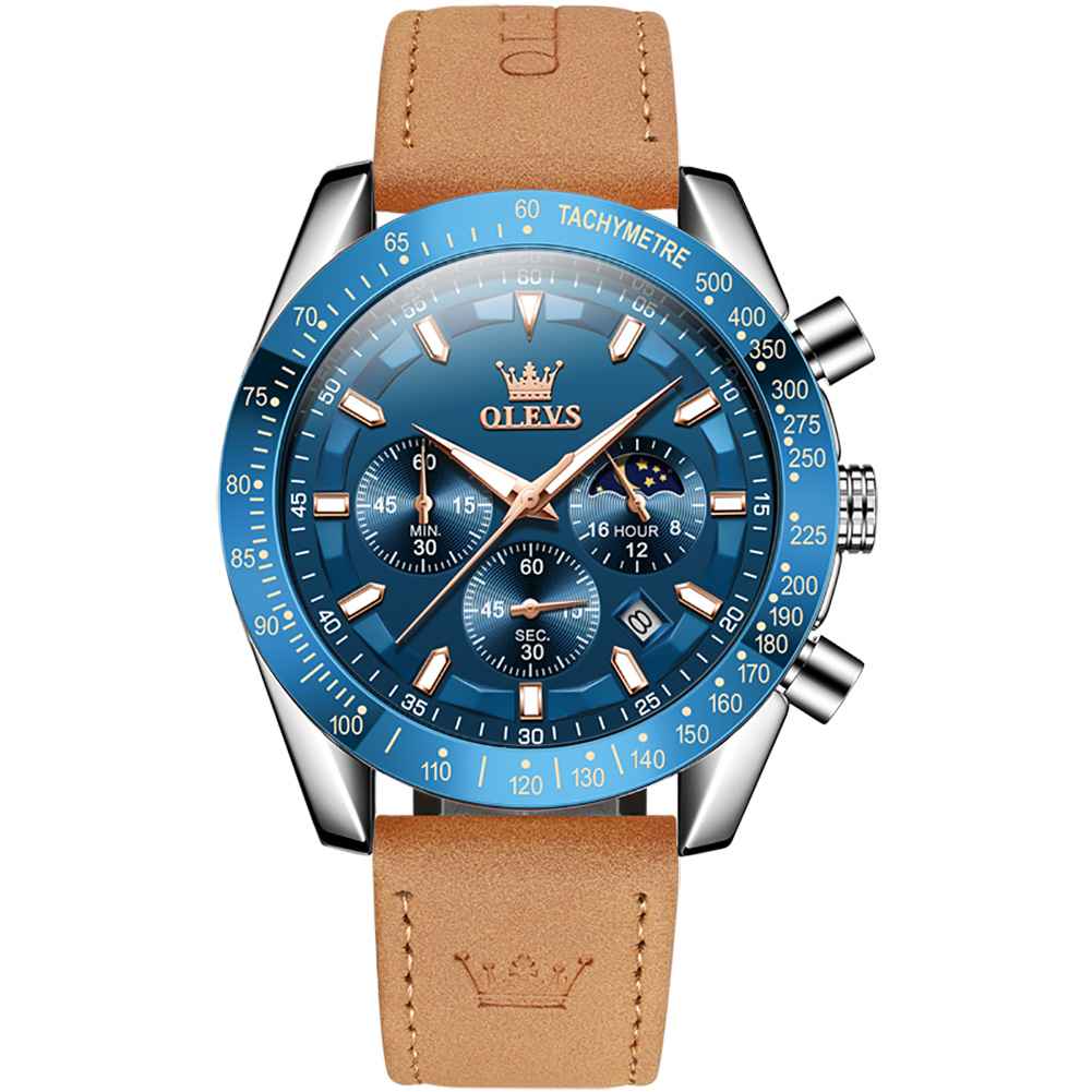 #Color_Brown Strap-Blue Dial Silver Trim