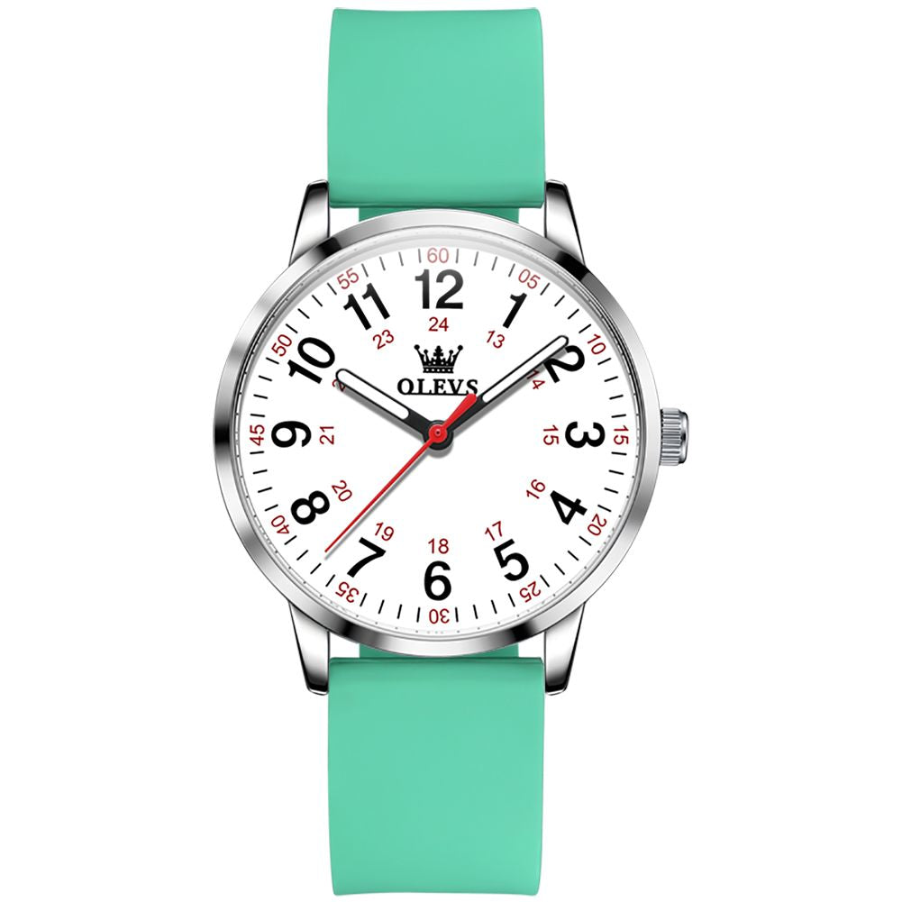 #Color_Green Strap-White Dial Silver Trim