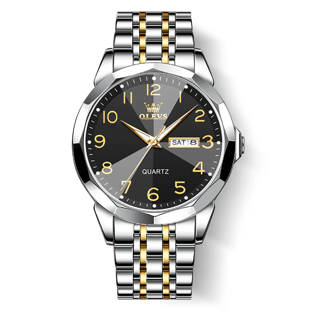 #Color_Two Tone Strap - Black Dial Silver Trim