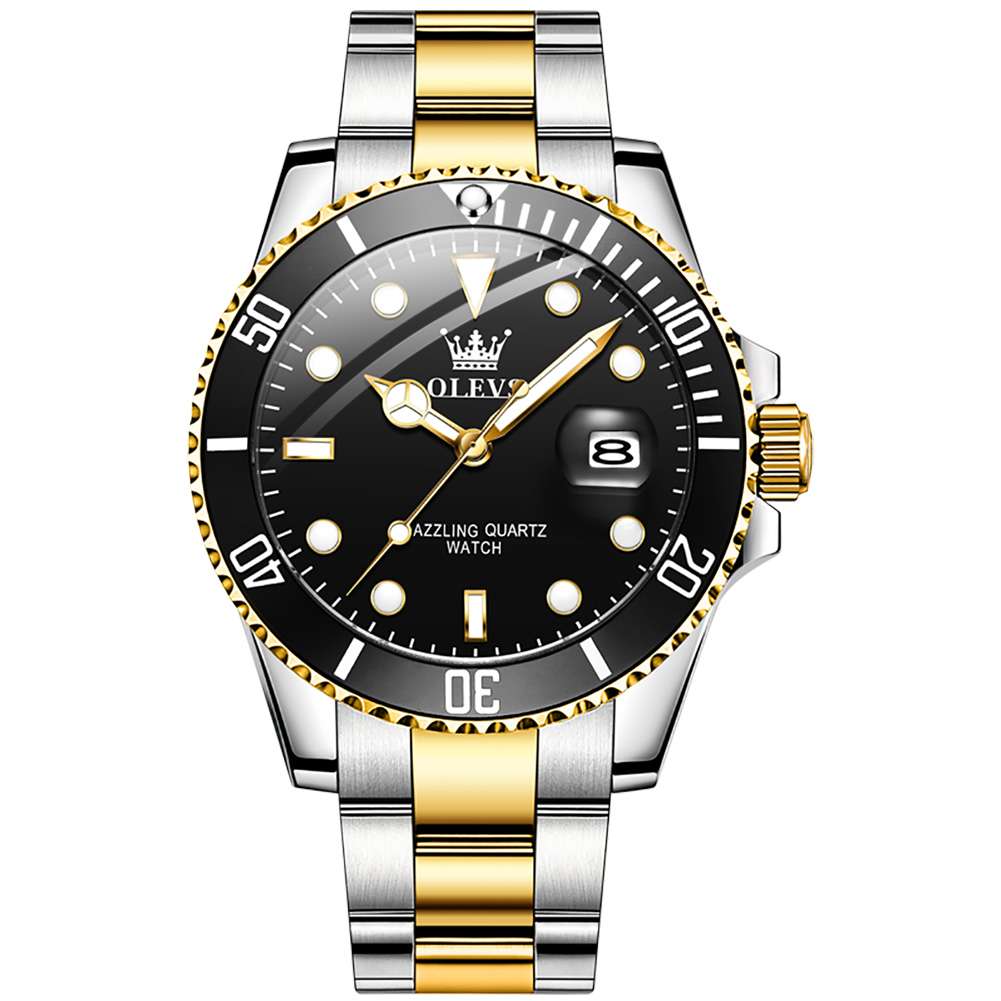 #Color_Two Tone Strap - Black Dial Gold Trim