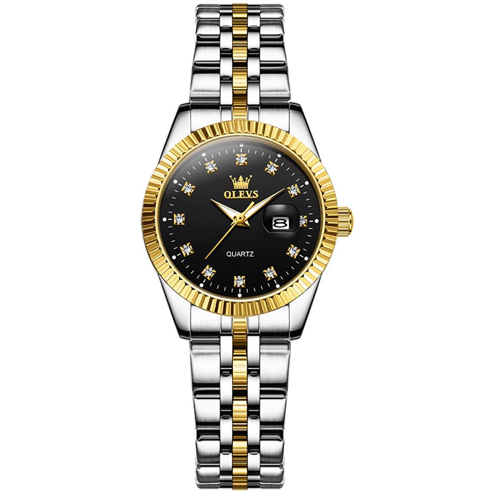 #Color_Two Tone Strap - Black Dial Silver Trim