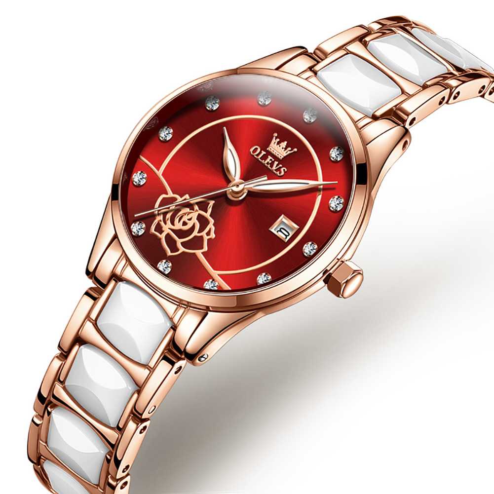 #Color_Rose Strap-Red Dial Rose Gold Trim