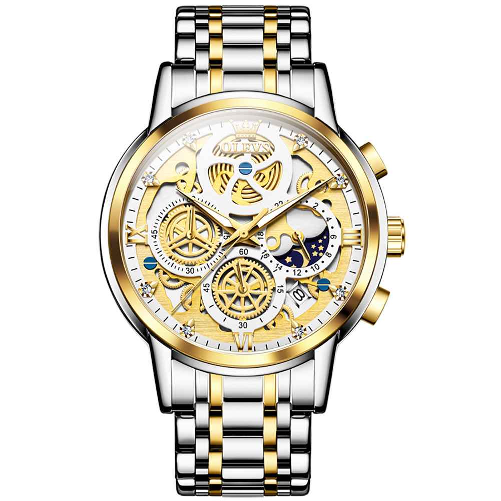 #Color_Two Tone Strap - White Dial Gold Trim