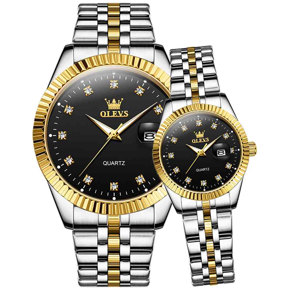 #Color_Two Tone Strap-Black Dial Gold Trim