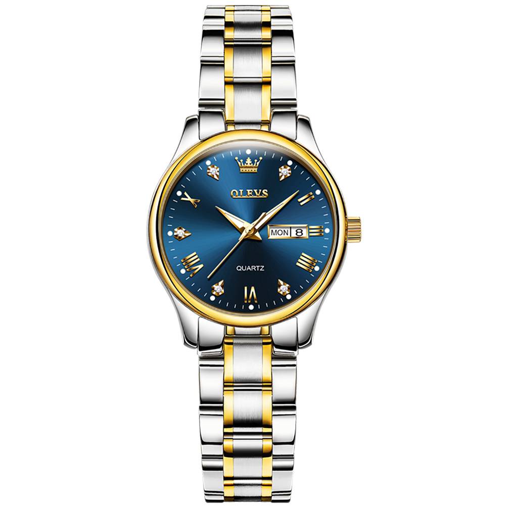 #Color_Two Tone Strap - Blue Dial Gold Trim