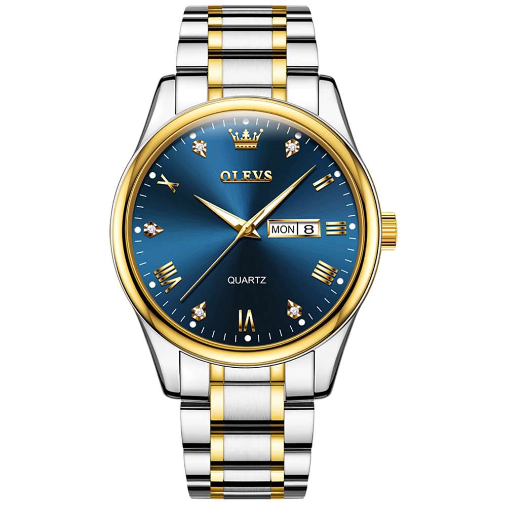 #Color_Two Tone Strap - Blue Dial Gold Trim