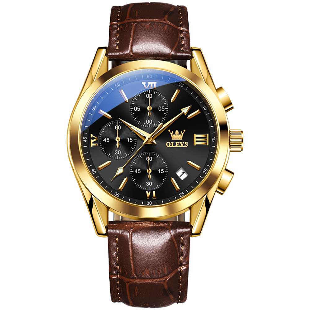 #Color_Brown Strap-Black Dial Gold Trim