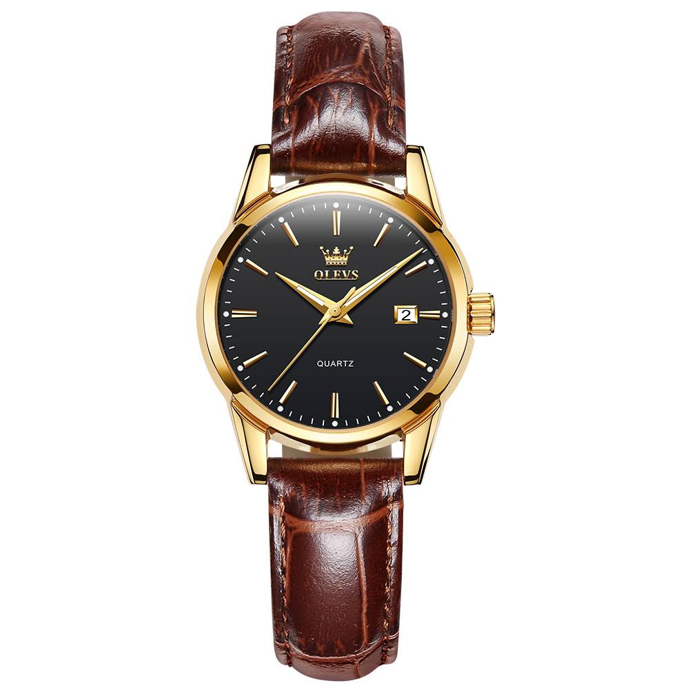 #Color_Brown Strap - Black Dial Gold Trim