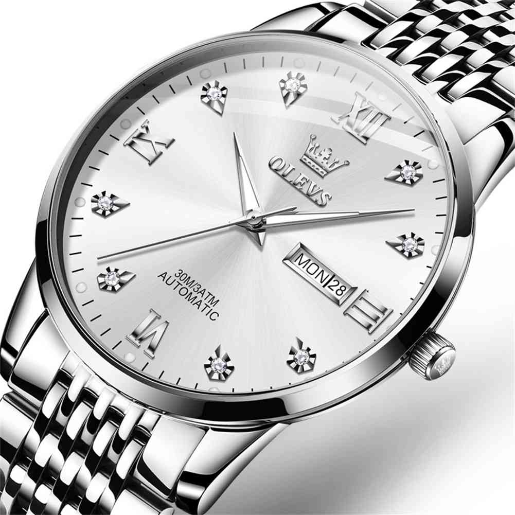 OLEVS 6673 Men's Mechanical Stainless Steel Watch With Diamond Face, Business Style