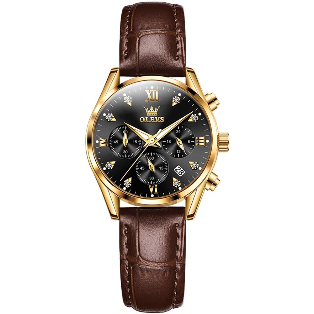 #Color_Brown Strap - Black Dial Gold Trim