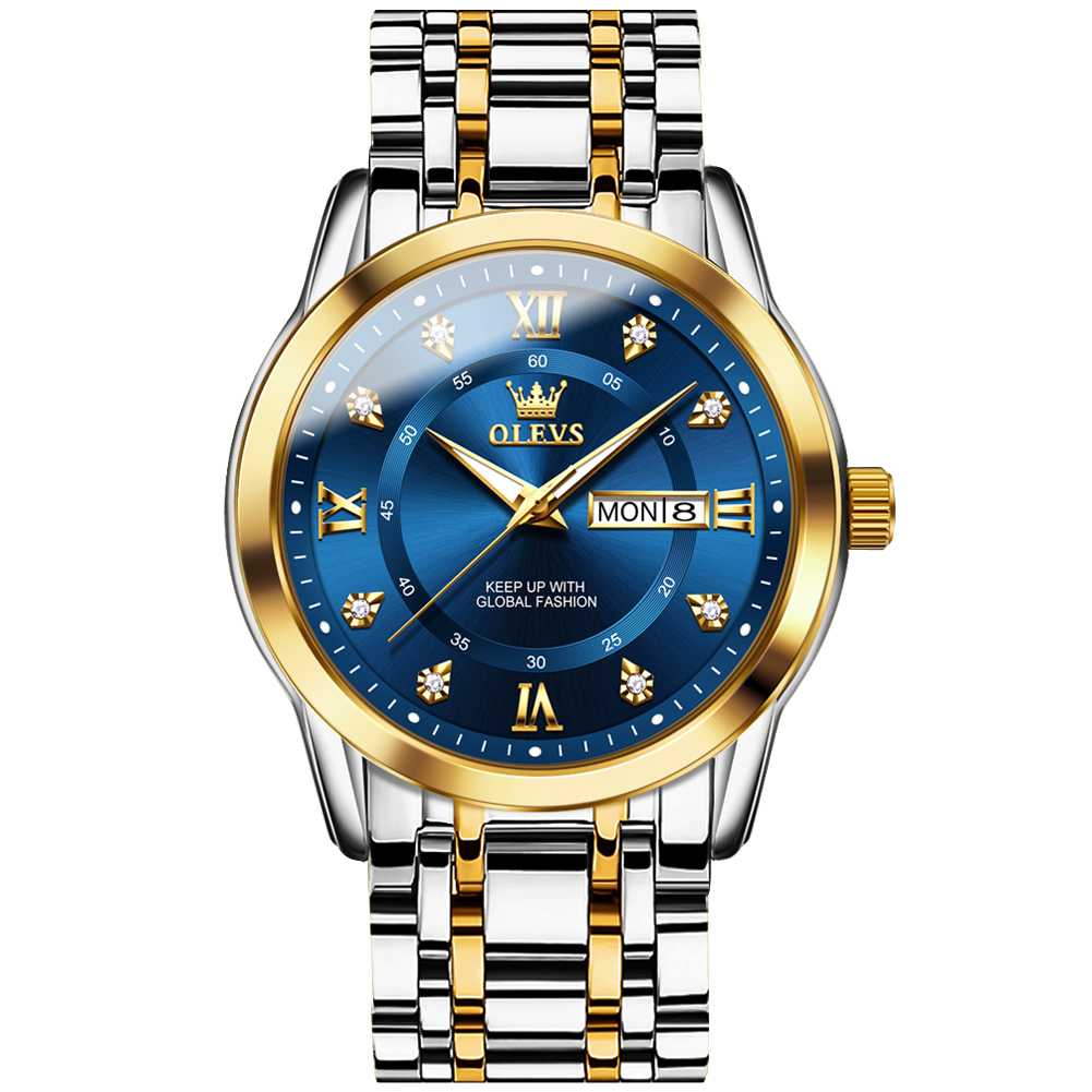 #Color_Two Tone Strap - Blue Dial Gold Trim