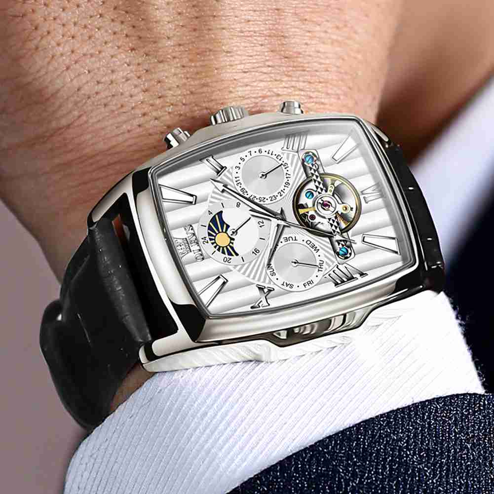 OLEVS 6675 Mechanical Dress Mens Watches Square Brown Skeleton Tourbillion Waterproof Luminous Men's Wrist Watches