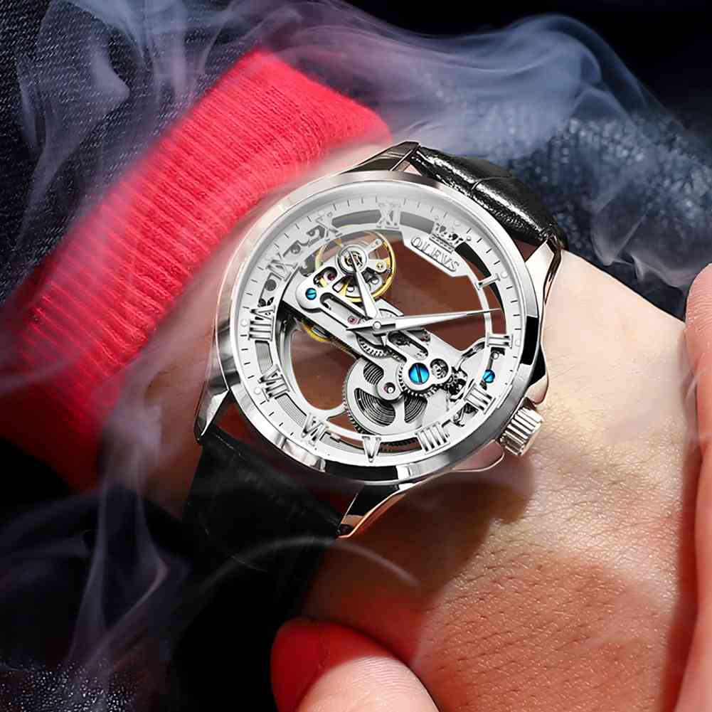 OLEVS 6661 Skeleton Watches For Men Automatic Self Winding Mechanical Luxury Dress Waterproof Luminous Men Wrist Watch