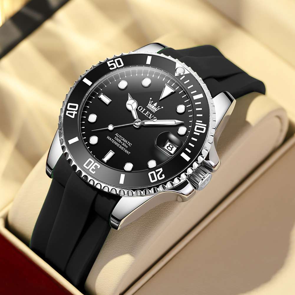 OLEVS 6650 Men's Automatic Chord Mechanical Watch Men's Calendar Silicone Watch Band