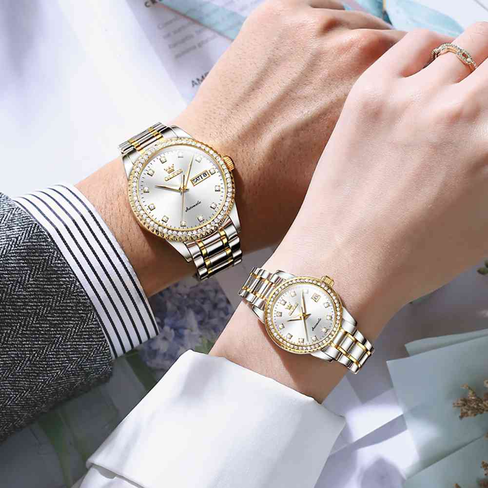 OLEVS 7003 Couple Watch His And Her Set Watches Business Analog Mechanical Watch Men And Women Watches Stainless