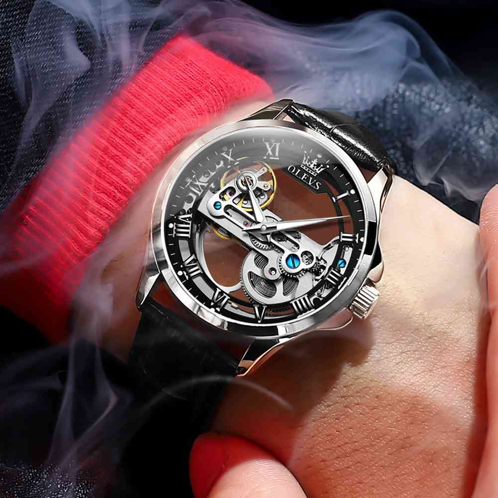 OLEVS 6661 Skeleton Watches For Men Automatic Self Winding Mechanical Luxury Dress Waterproof Luminous Men Wrist Watch