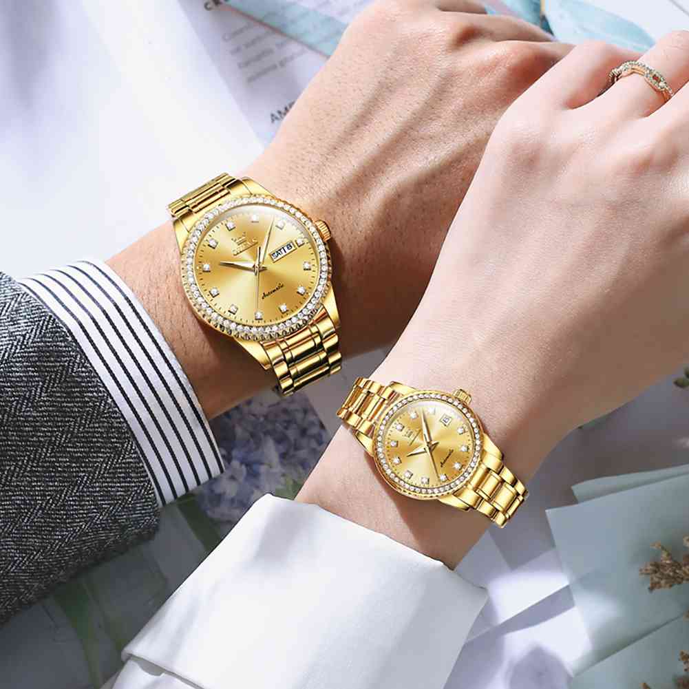 OLEVS 7003 Couple Watch His And Her Set Watches Business Analog Mechanical Watch Men And Women Watches Stainless