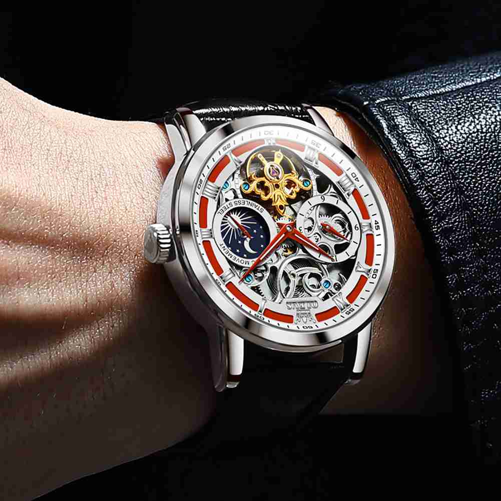 OLEVS 6670 Skeleton Watches For Mens Automatic Mechanical Self Winding Tourbillon Luxury Dress Wrist Watches Waterproof Luminous