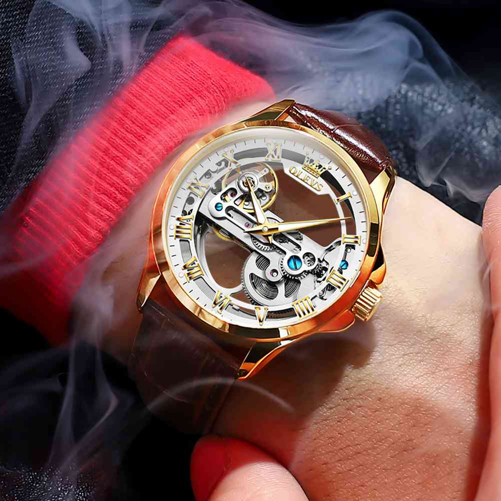 OLEVS 6661 Skeleton Watches For Men Automatic Self Winding Mechanical Luxury Dress Waterproof Luminous Men Wrist Watch