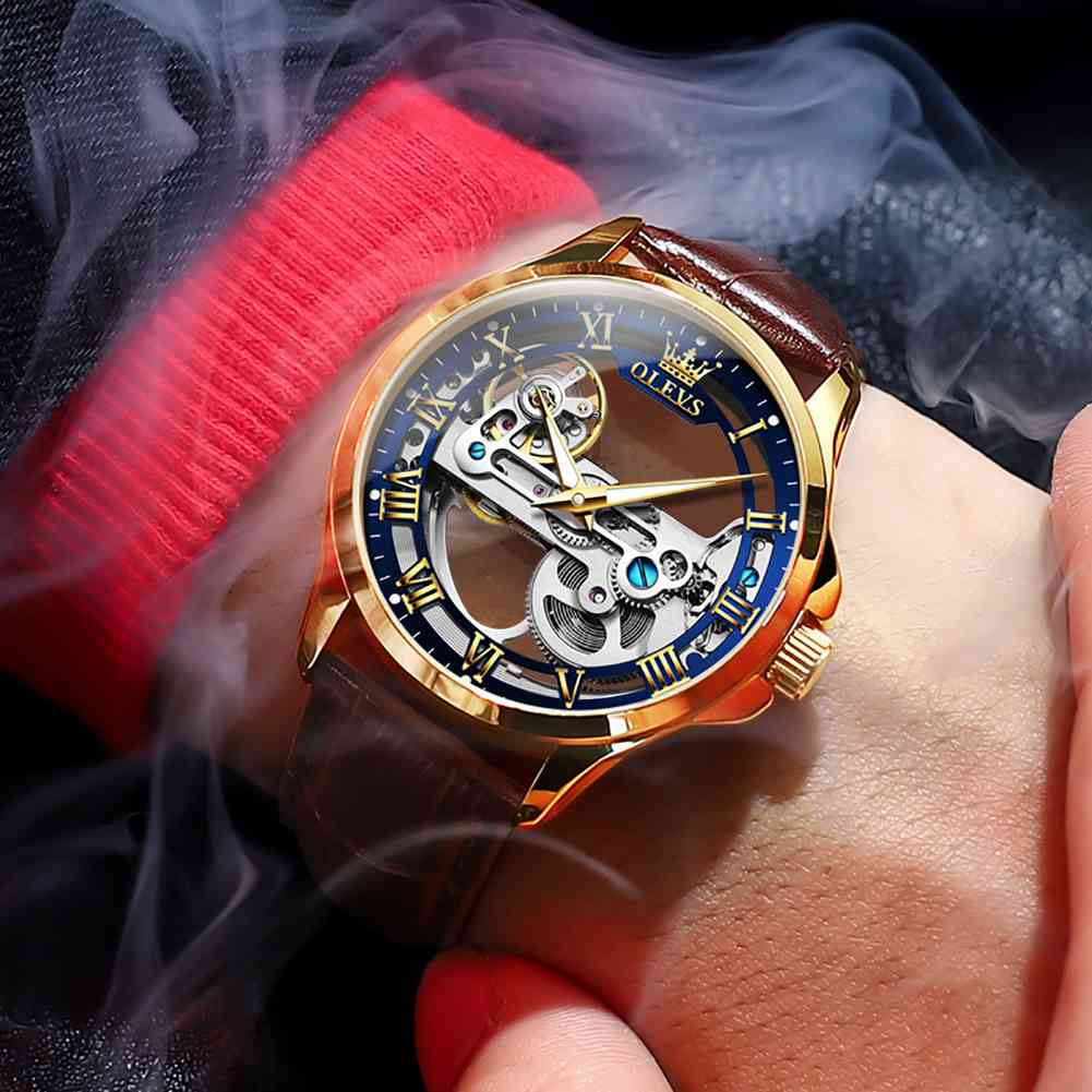 OLEVS 6661 Skeleton Watches For Men Automatic Self Winding Mechanical Luxury Dress Waterproof Luminous Men Wrist Watch