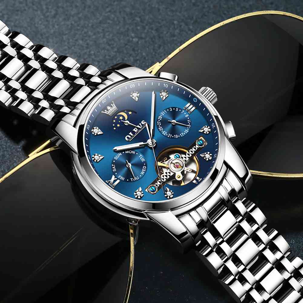 OLEVS 6678 Automatic Watches For Men Gold Luxury Dress Wrist Watch Self Winding Mechanical Skeleton Tourbillon Watch