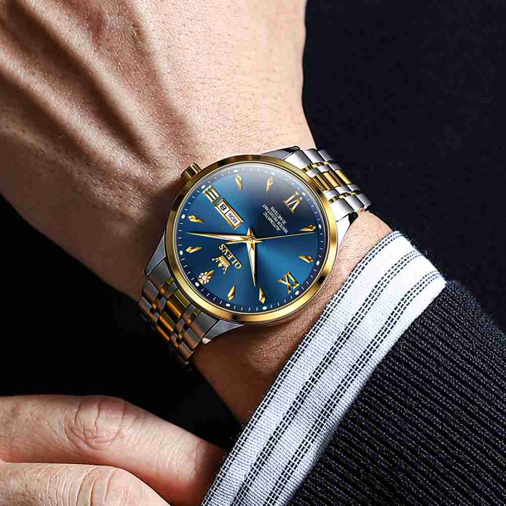 OLEVS 9956 Men's Automatic Self-Winding Mechanical Luxury Business Dress Watch - Stainless Steel, Waterproof, Luminous, Day-Date Feature