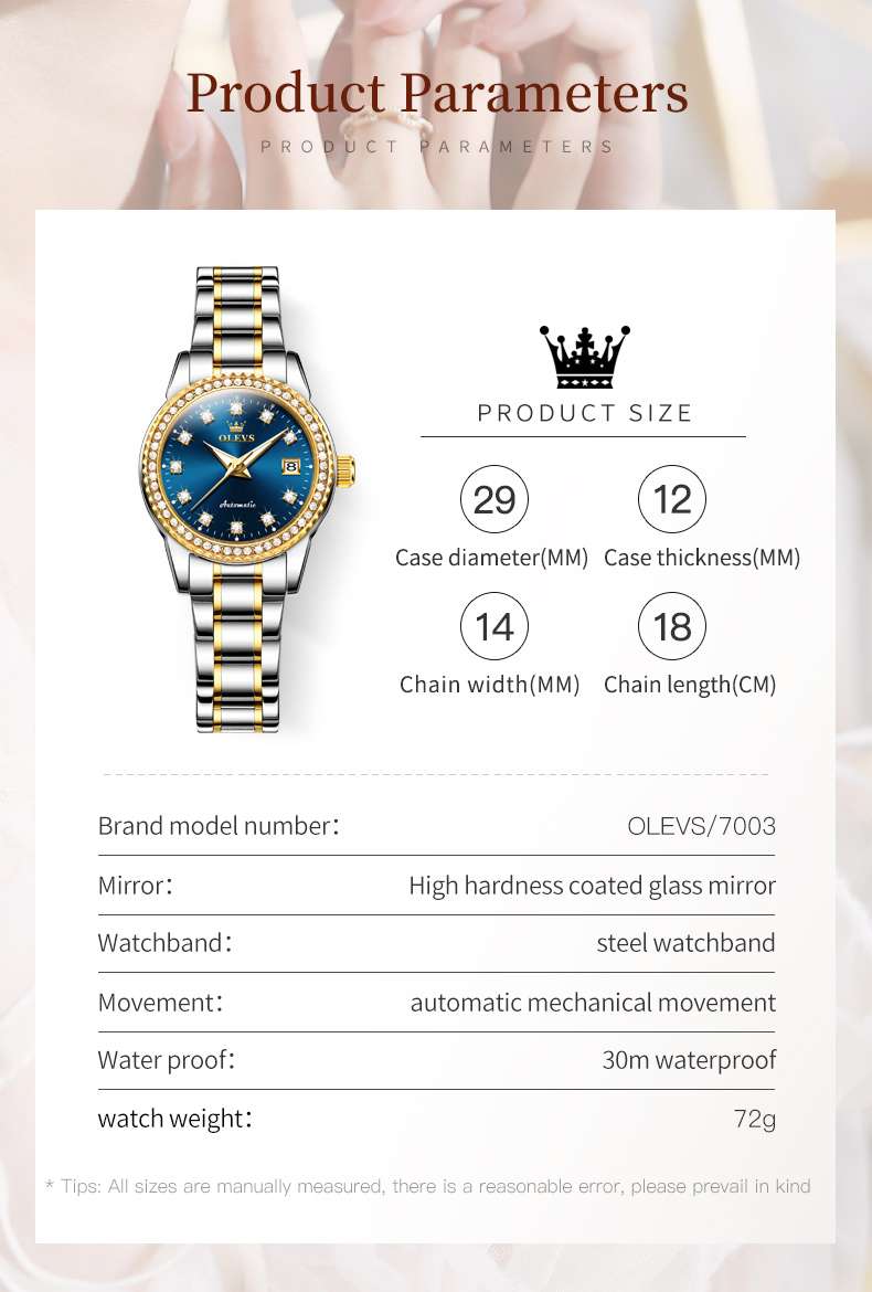 OLEVS 7003 Womens Watches Diamond Luxury Dress Wrist Watch Stainless Steel Waterproof Luminous Date