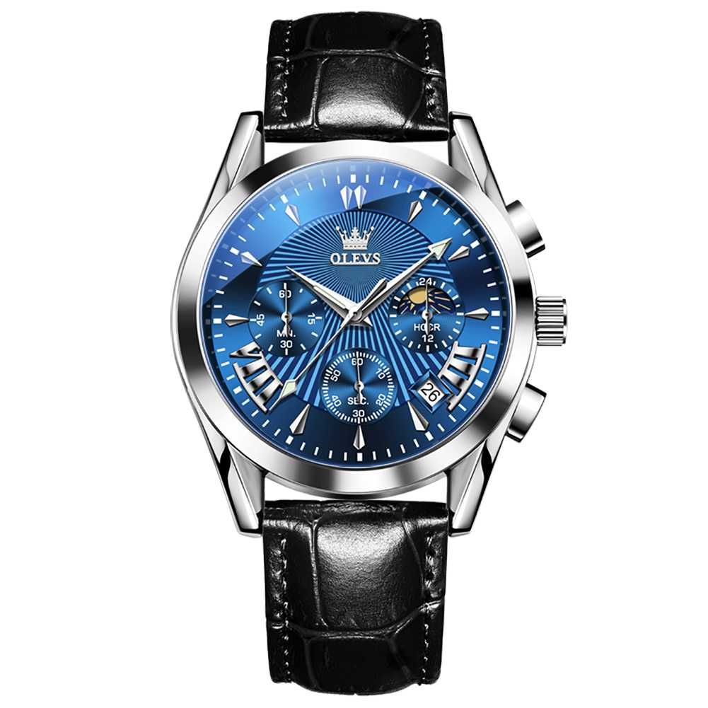 #Color_Black Strap-Blue Dial Silver Trim