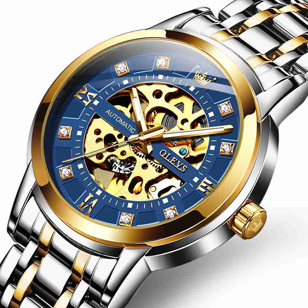 OLEVS 9901 Uhren für Männer Automatikuhr Mechanische Gold Armbanduhren Luxus Diamant Edelstahl Wasserdicht Leuchtend