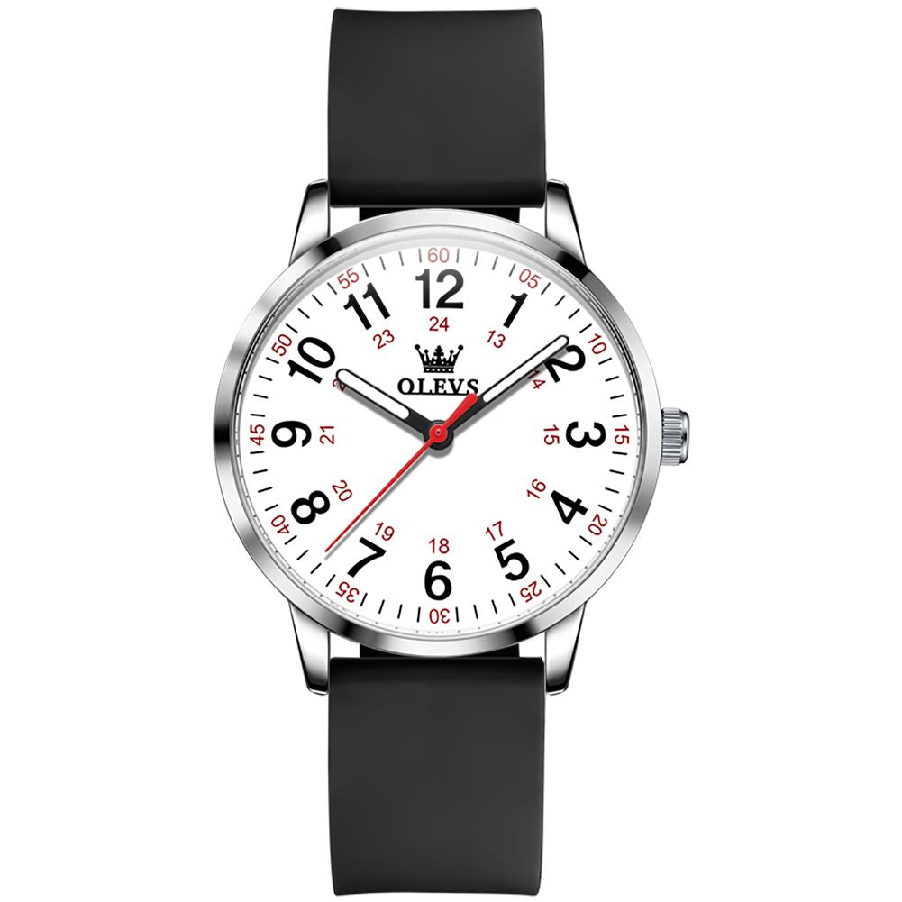 #Color_Black Strap-White Dial Silver Trim