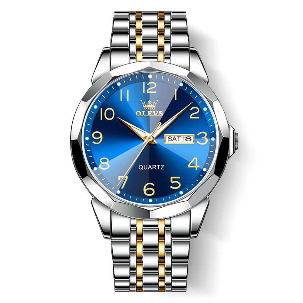 #Color_Two Tone Strap - Blue Dial Silver Trim