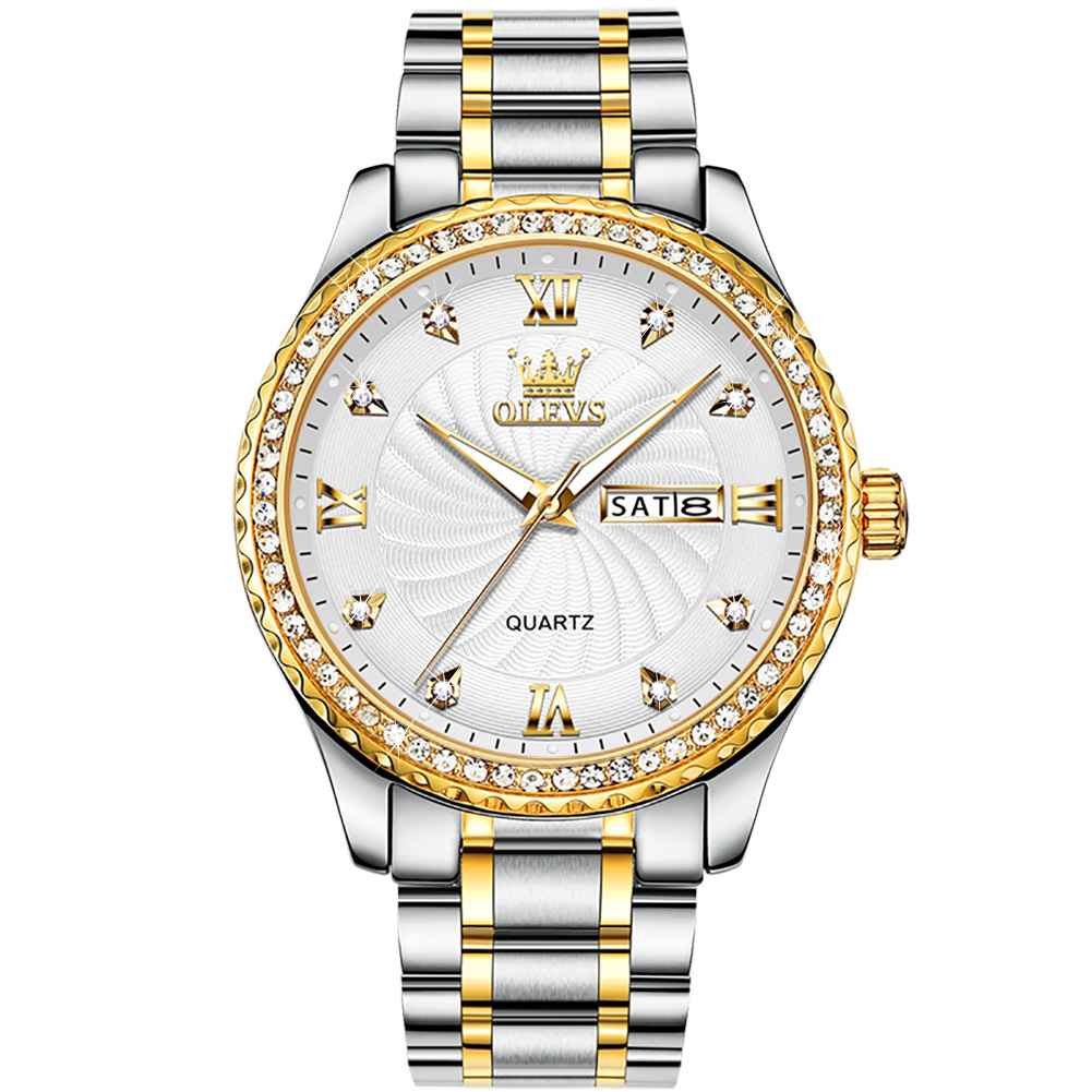 #Color_Two Tone Strap - White Dial Gold Trim