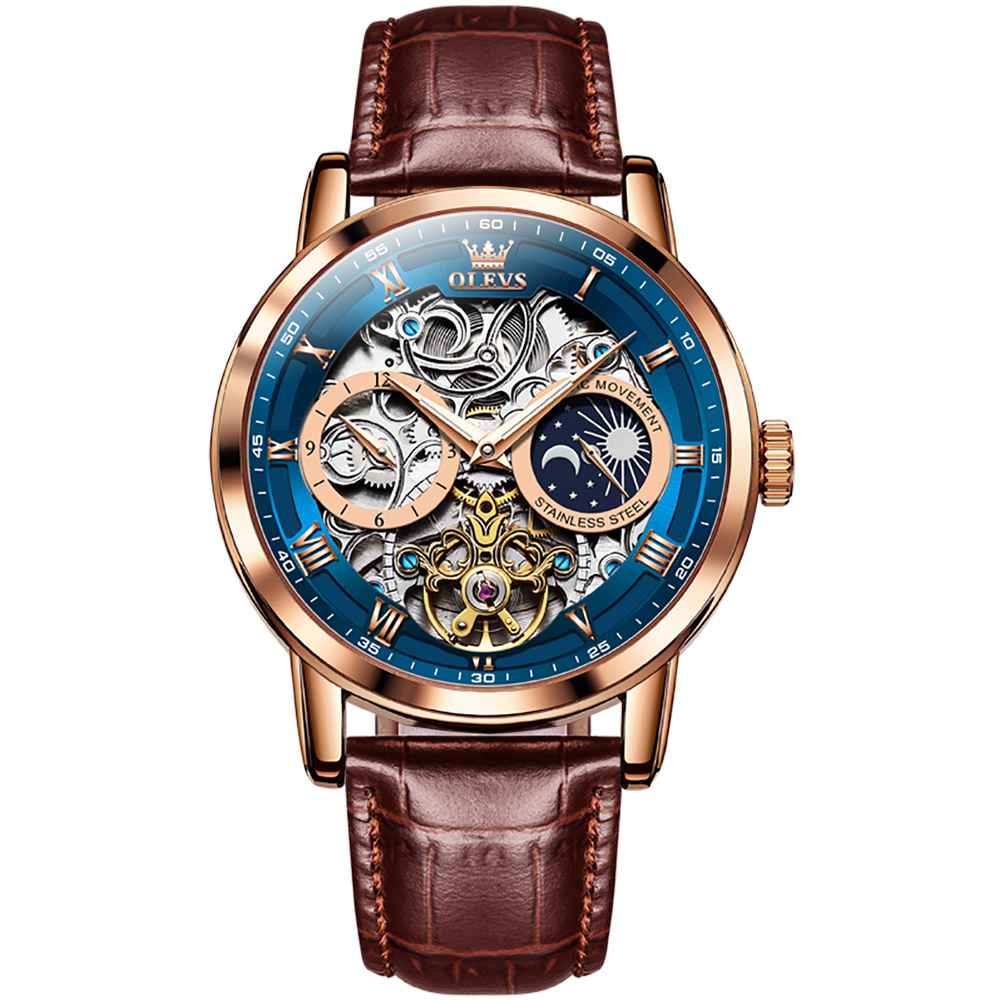 #color_Brown Strap - Blue Dial Rose Trim