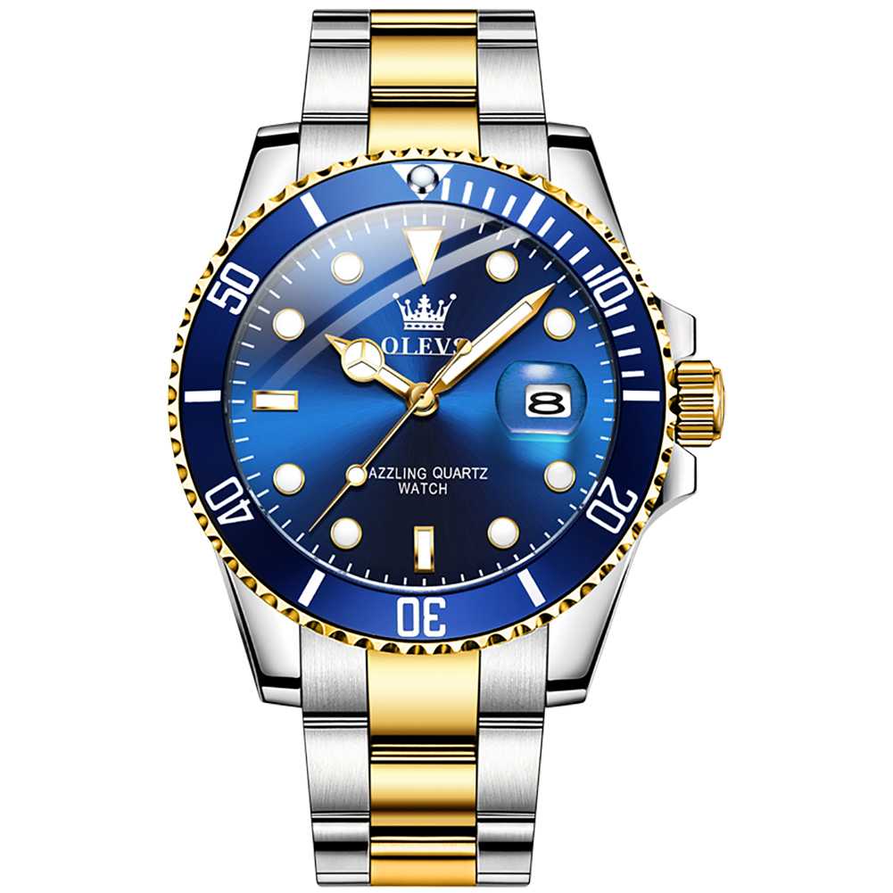 #Color_Two Tone Strap - Blue Dial Gold Trim