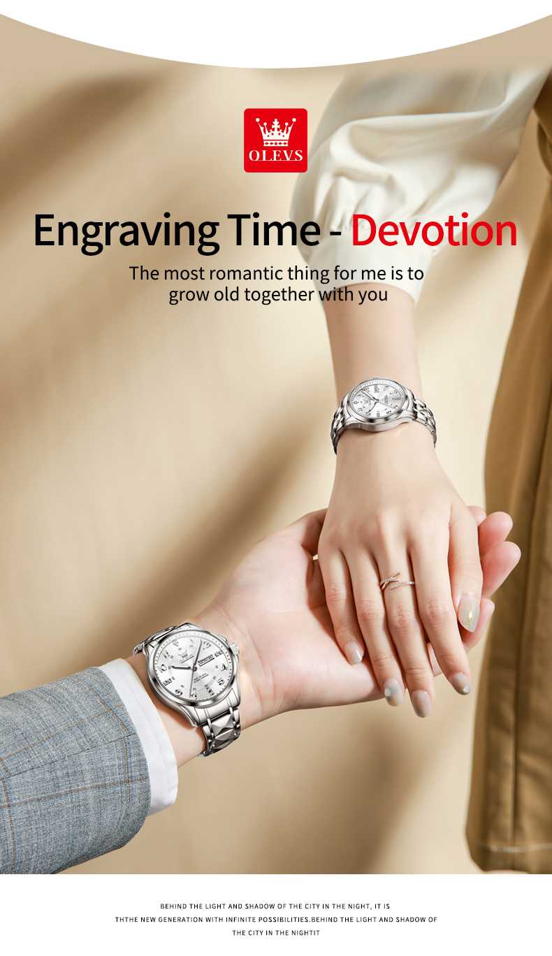 OLEVS 2910 Couple's Steel Band Quartz Watch - Perfect Match for Romantic Moments