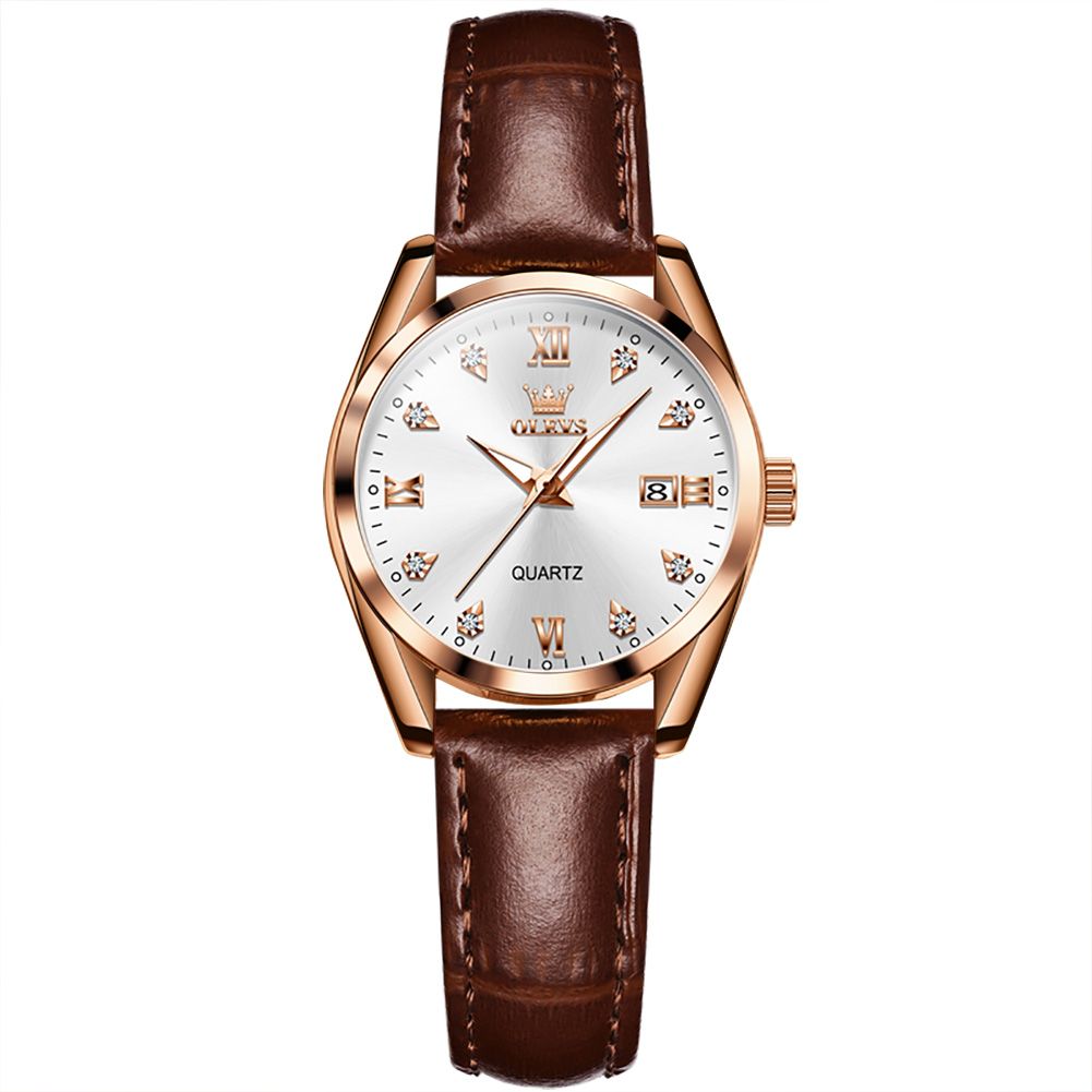 #Color_Brown Strap-White Dial Rose Gold Trim