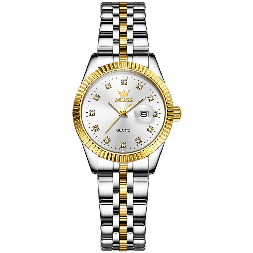 #Color_Two Tone Strap - White Dial Silver Trim