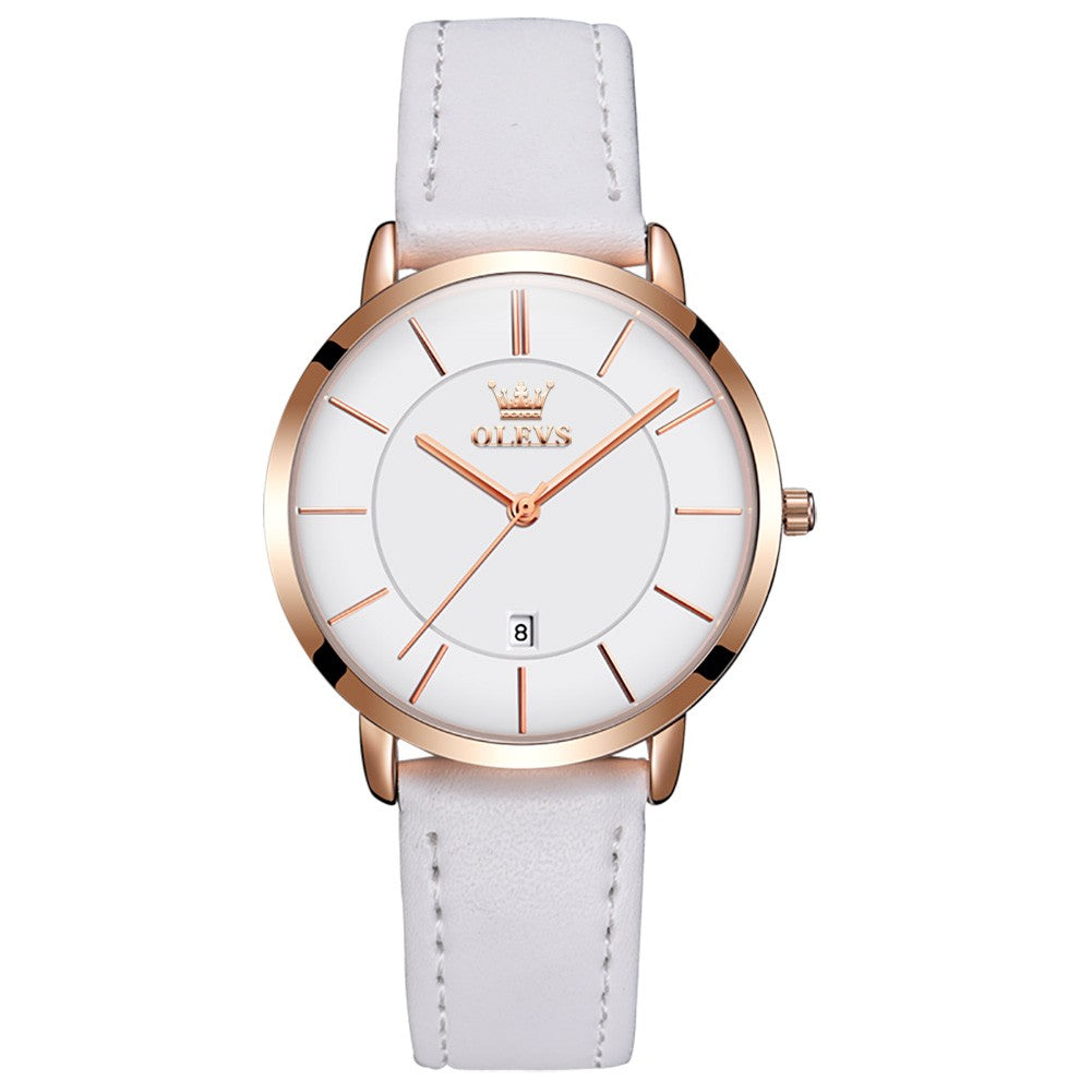 OLEVS 5869 Women Watches Ultra Thin 6.5mm Minimalist Dress Fashion Leather Strap Quartz Waterproof Casual Women Wrist Watch