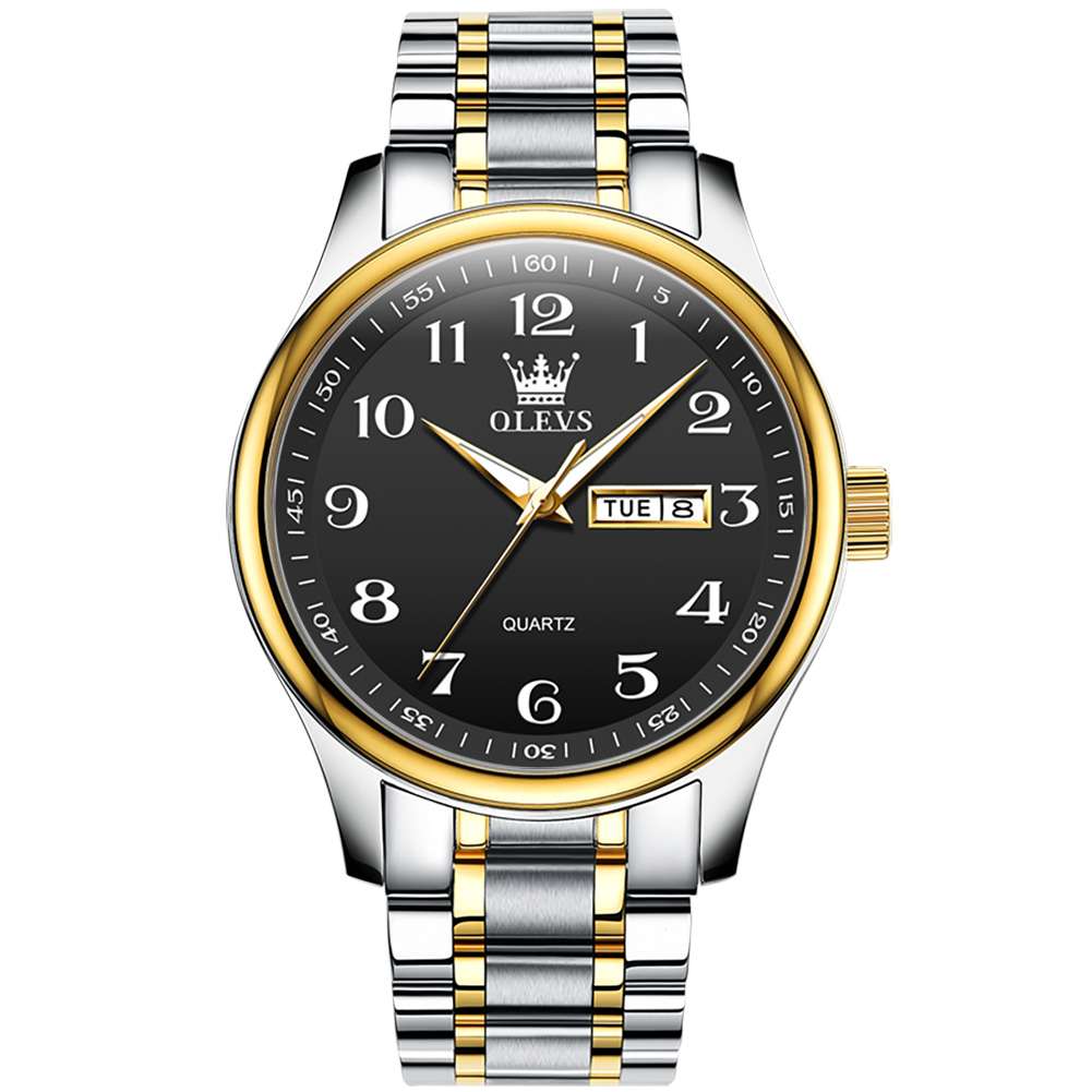 #Color_Two Tone Strap - Black Dial Gold Trim