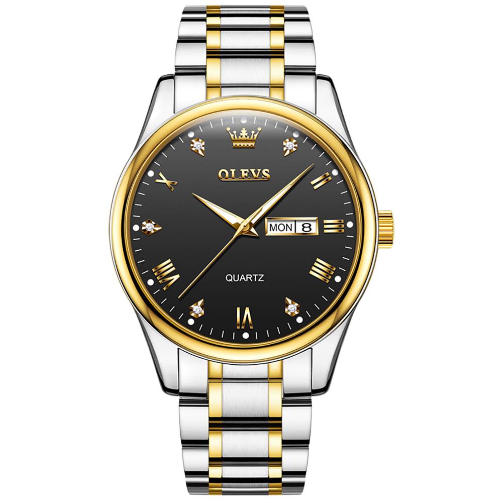 #Color_Two Tone Strap - Black Dial Gold Trim