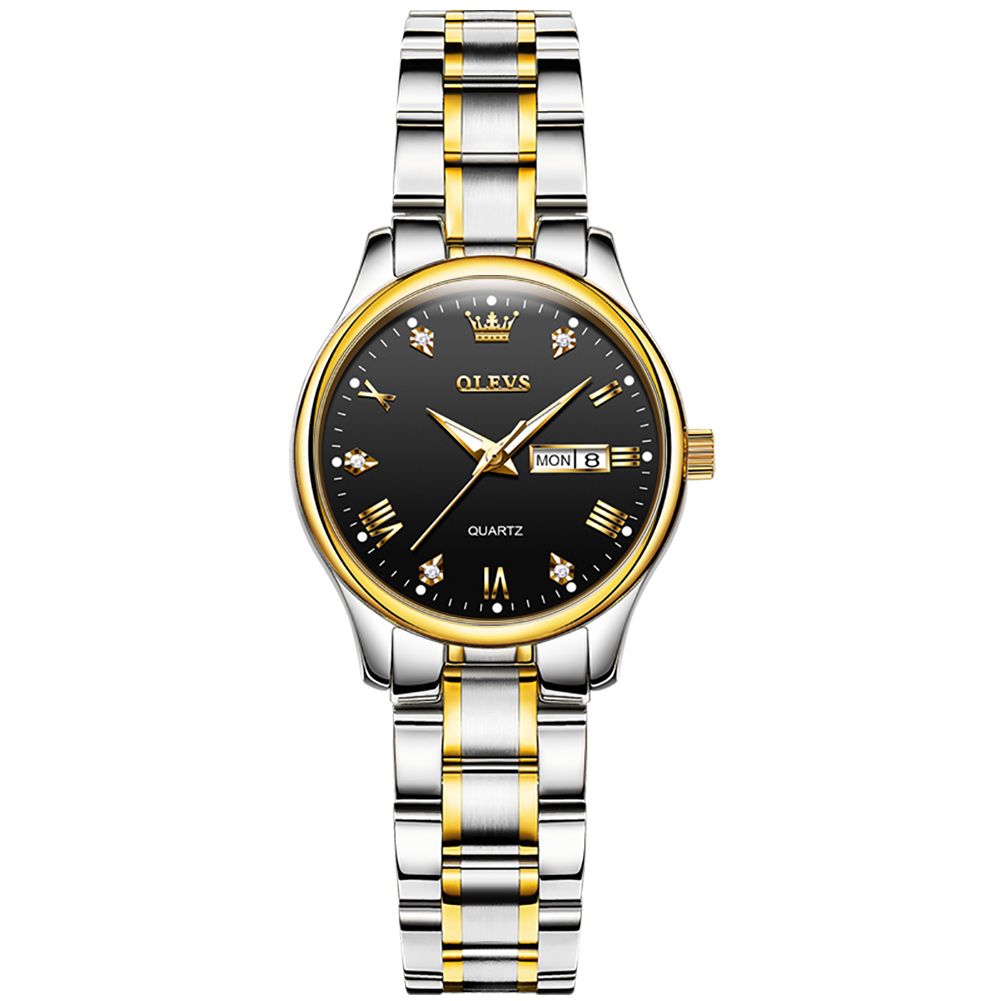 #Color_Two Tone Strap - Black Dial Gold Trim