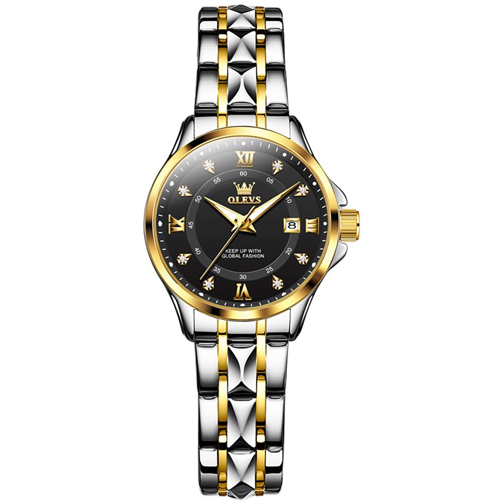 #Color_Two Tone Strap-Black Dial Gold Trim